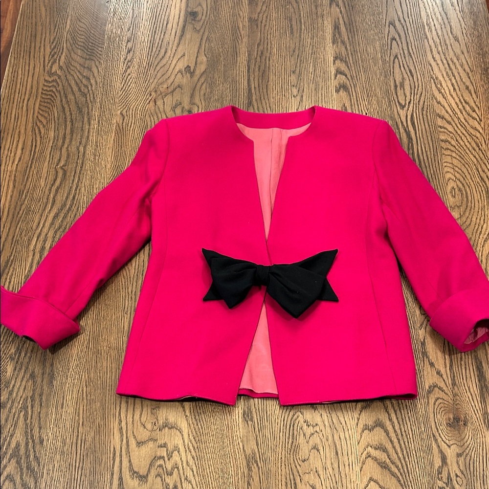 Elegant Fuchsia Women's Jacket with Black Bow